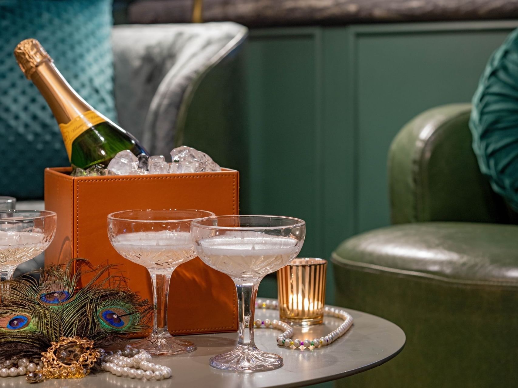 Closeup of Champagne amenity at Pelham Hotel New Orleans