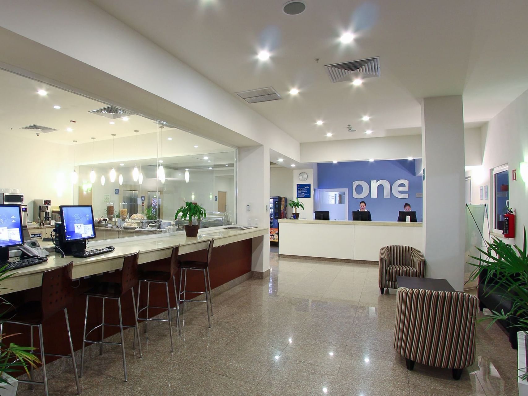 Lobby area next to the reception at One Hotels
