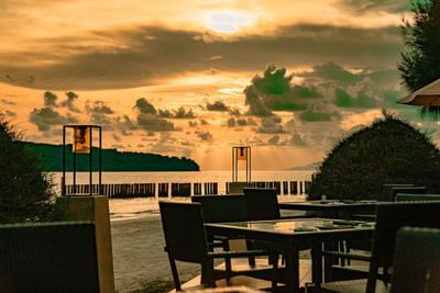 Outdoor table setting in Pelangi Grill at Pelangi Beach Resort