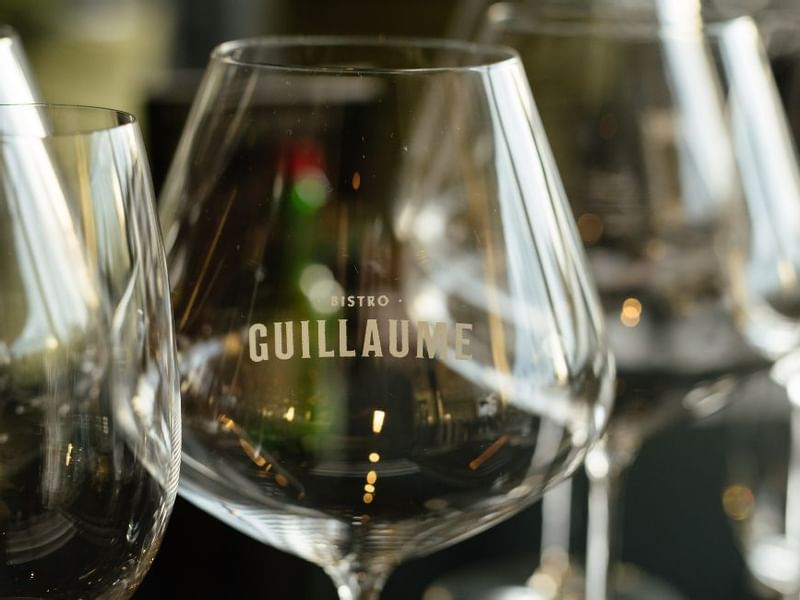 Close-up of wine glasses in Bistro Guillaume at Crown Metropol Perth