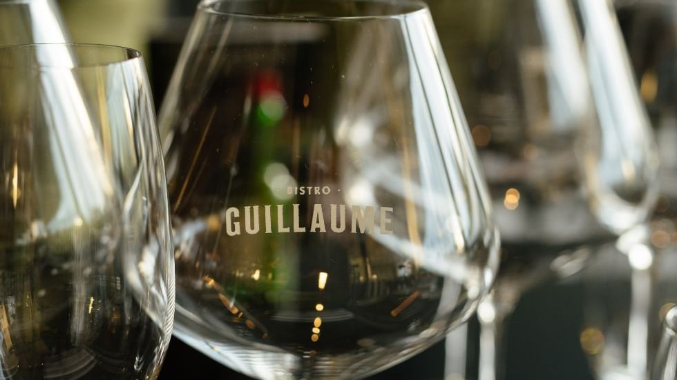 Close-up of wine glasses in Bistro Guillaume at Crown Metropol Perth