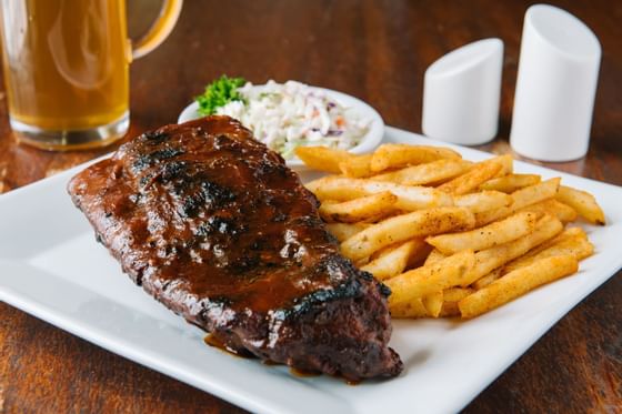 Close-up on a steak dish served at Wolfeboro Inn