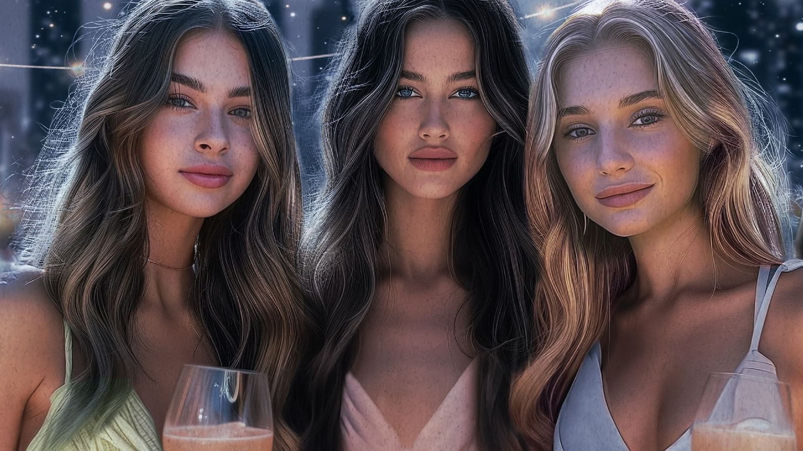 Three ladies posing by Malibu Sky Lounge at Paramount Hotel Midtown