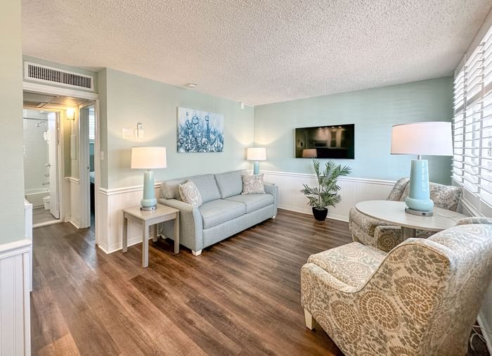 Living room of Poolside Suite at Thunderbird Beach Resort