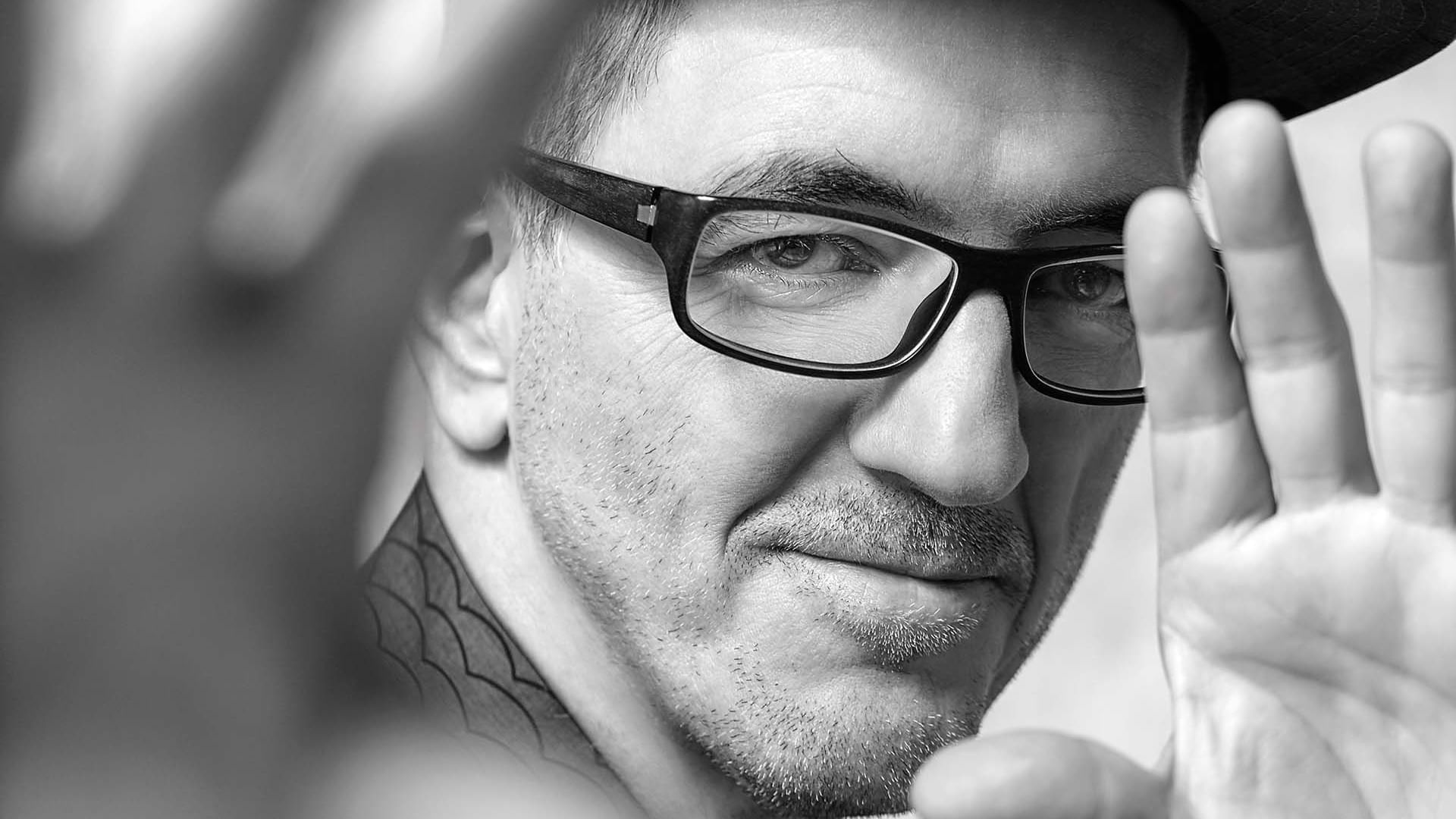 Close-up of Dr. Motte posing at Hotel Berlin Berlin