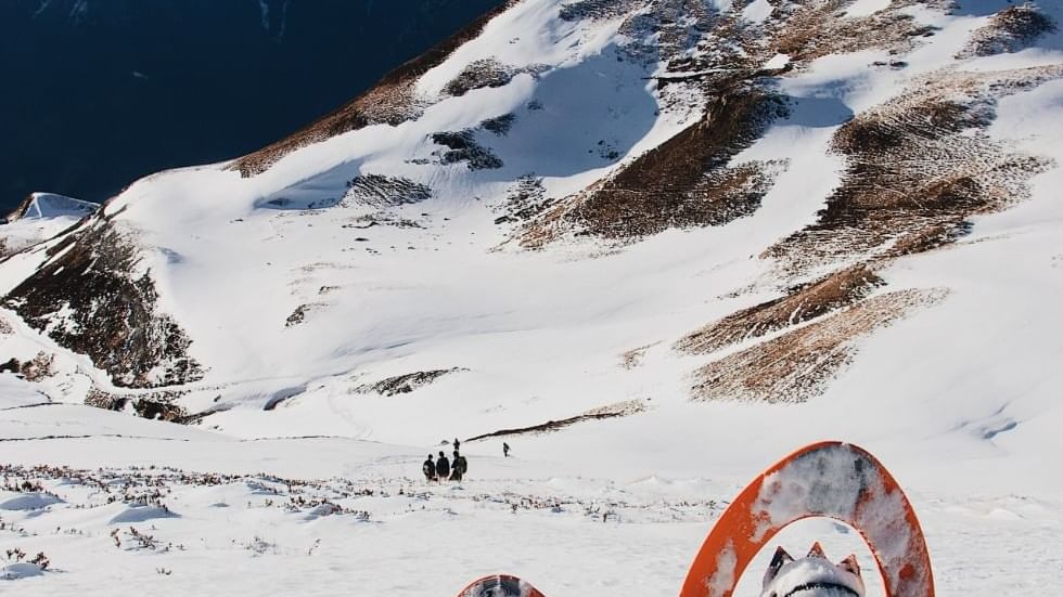 Snowshoes on the snowy mountain near Falkensteiner Hotels and Residences