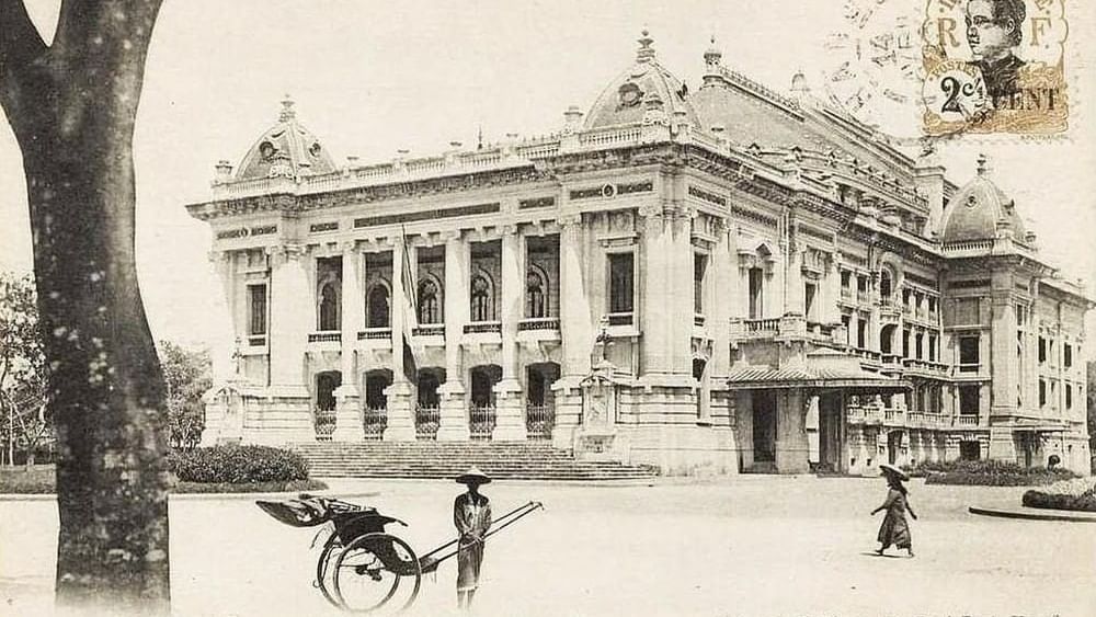 Black & white vintage photograph of Hanoi Opera House near Sunway Hotel Hanoi
