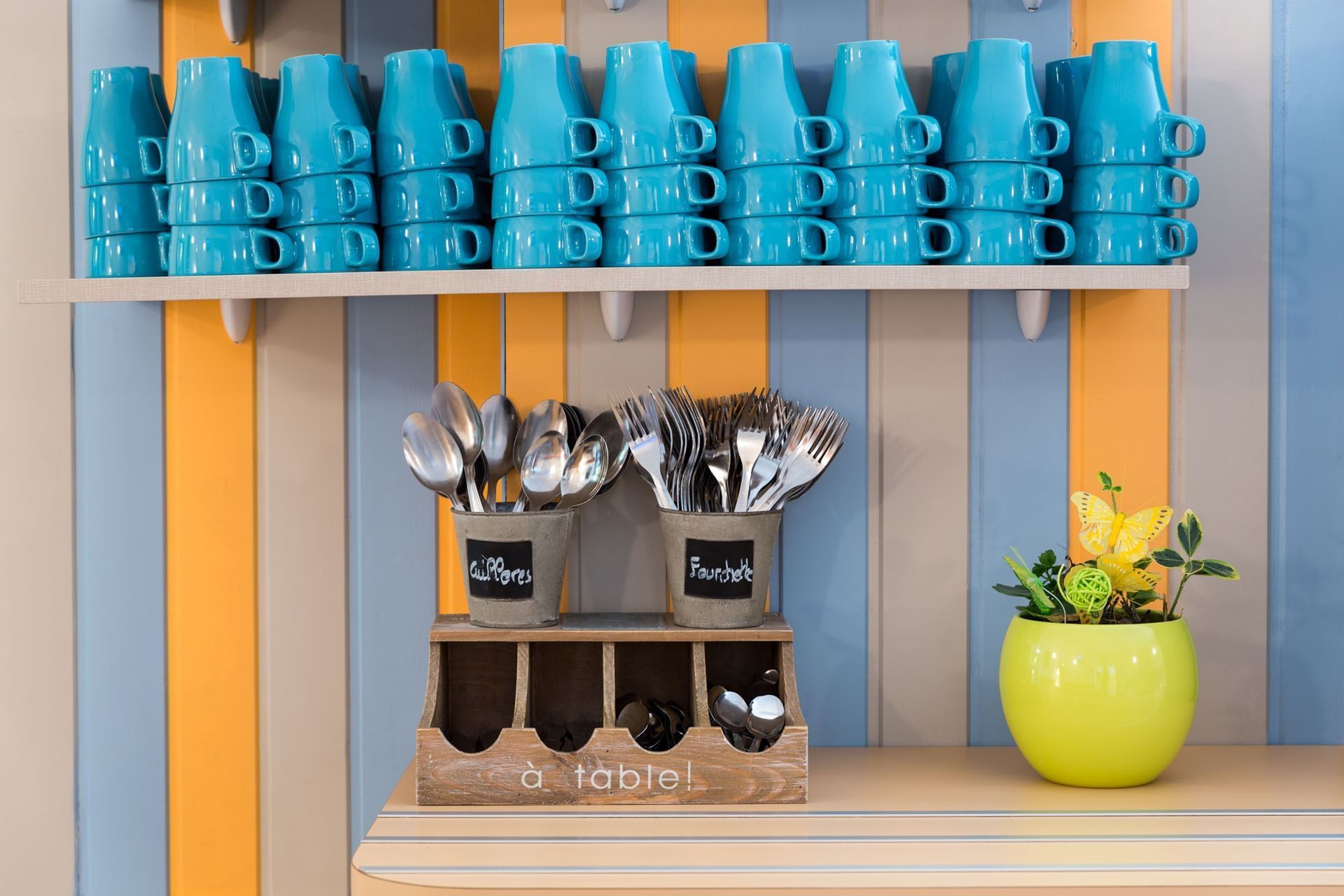 Coffee Mugs in Breakfast Room at Hotel Clermont-Ferrand Sud Aubi