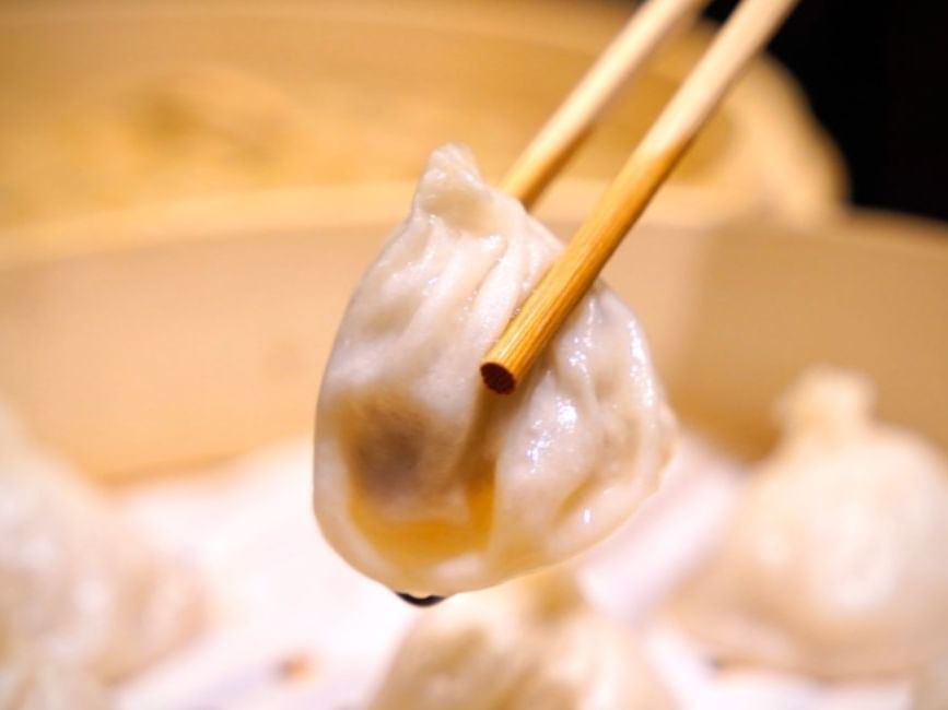 Close-up of Xiaolongbao in Mr. Huang Jin at Brady Apartment Hotel Flinders Street