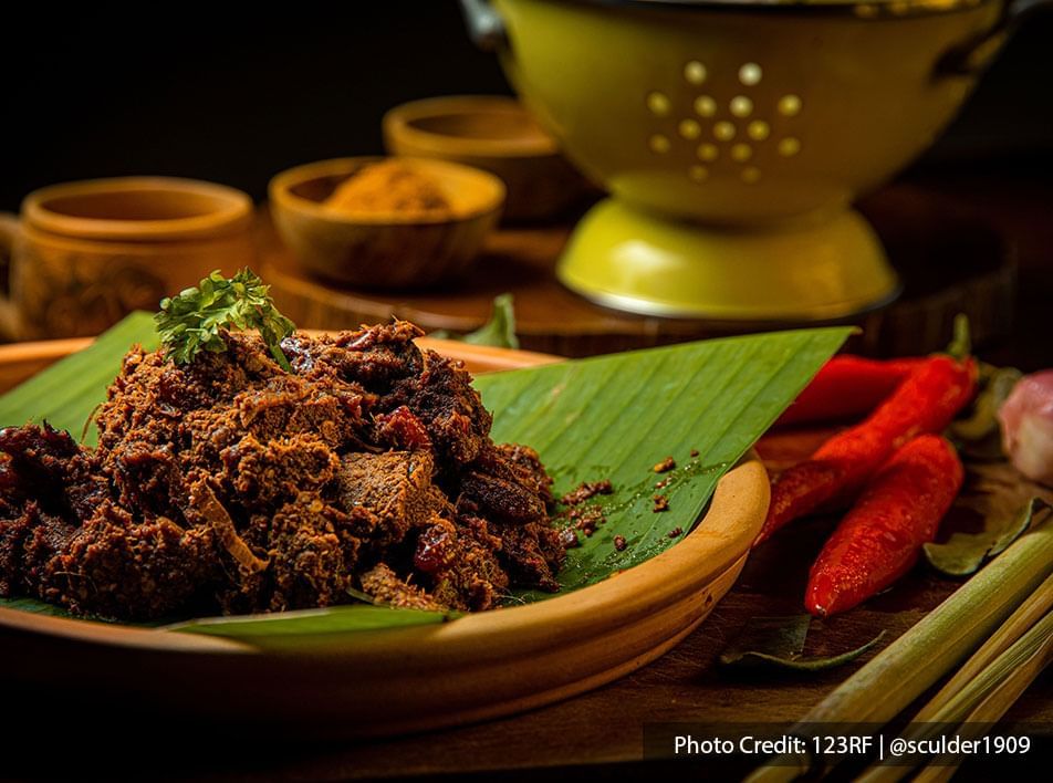 Iconic Minangkabau cuisine dish rendang beef with special curry