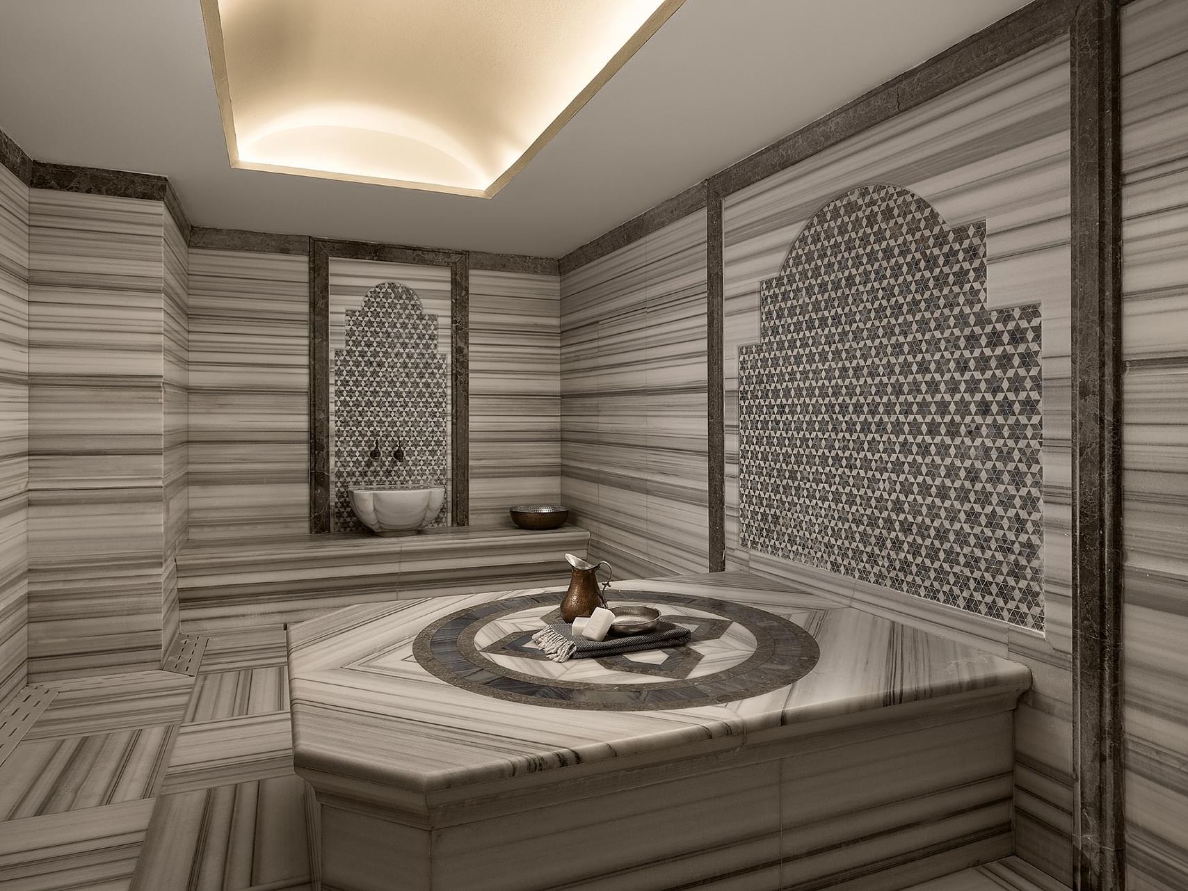 A modern Turkish bath(hammam) in the spa at Titanic City Taksim.