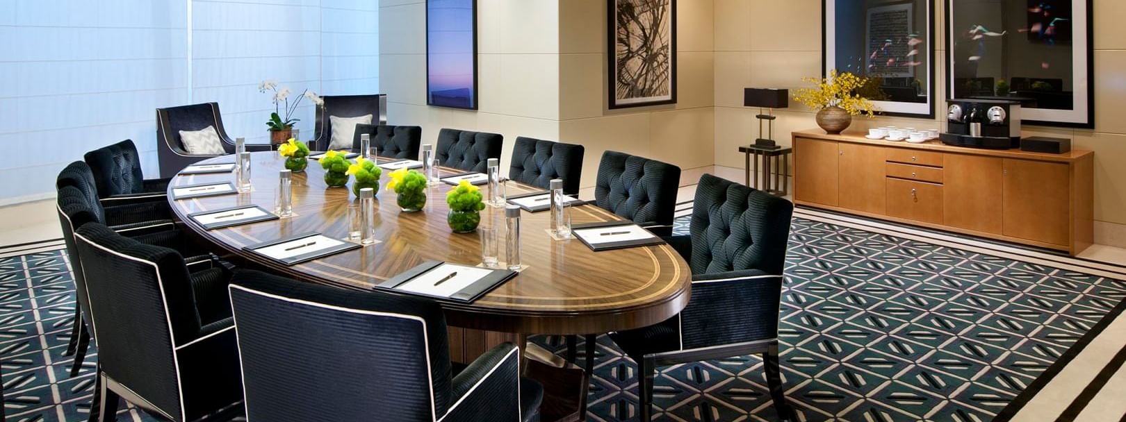 Boardroom setup in a Business Centre at Crown Hotel Melbourne