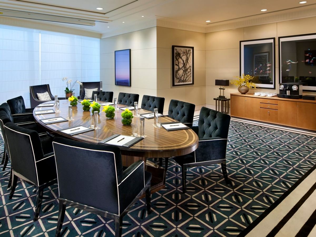 Boardroom setup in a Business Centre at Crown Hotel Melbourne