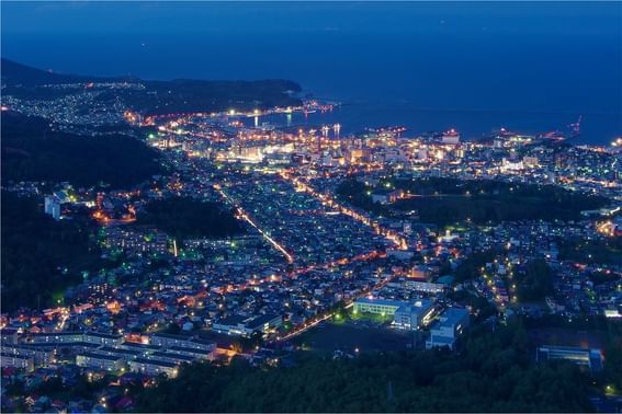 Ariel skyline view of Mt. Tengu Ropeway Station near Grand Park Otaru