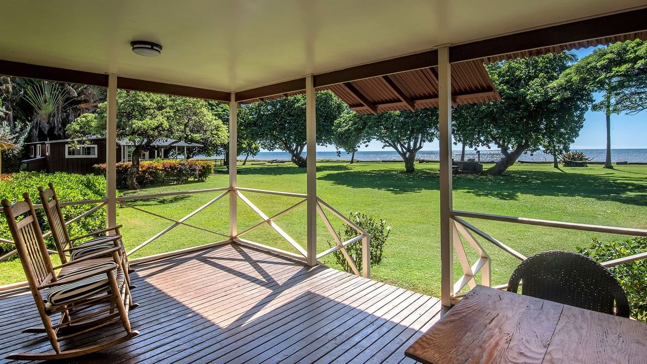 Waimea Plantation Cottages lawn and ocean view