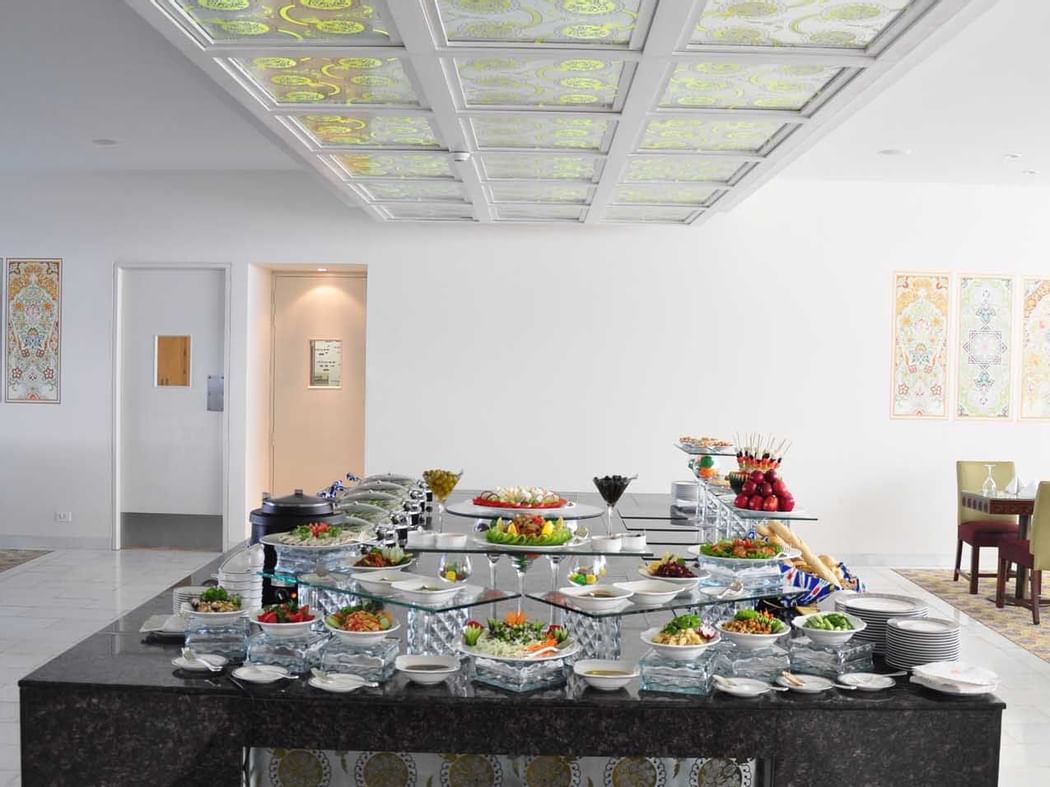 Diverse range of dishes served at Dushanbe Serena Hotel