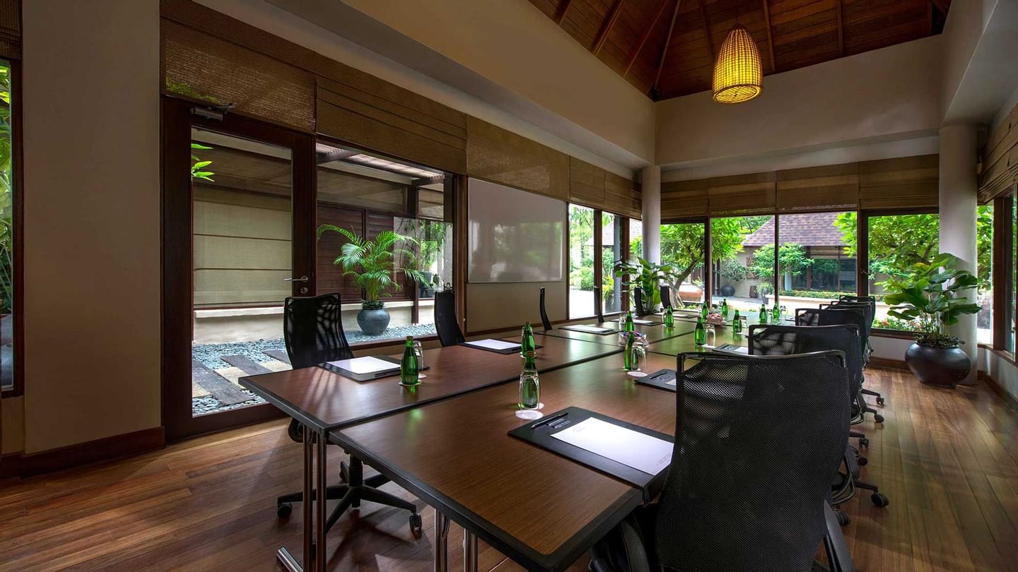 Conference table arranged in a Meeting Room at The Banjaran Hotsprings Retreat