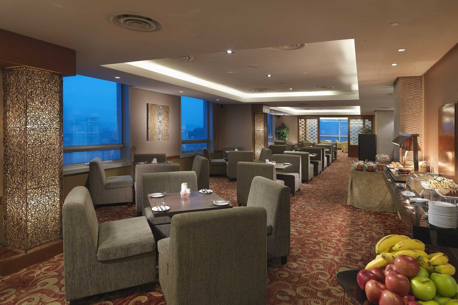 The spacious dining area of Business Lounge, St Giles Boulevard