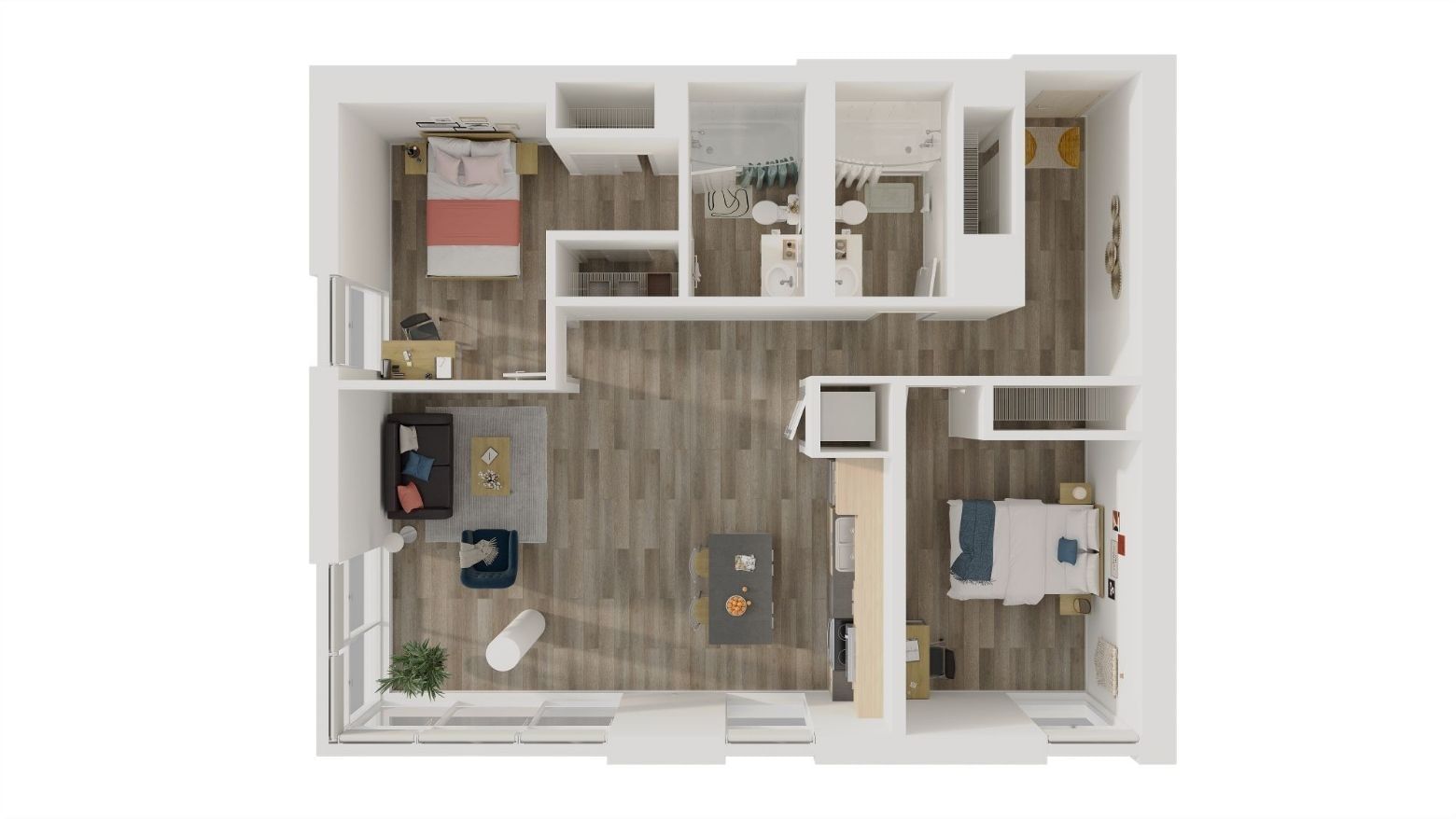 Laurent: 2 Bed 2 Bath Layout A