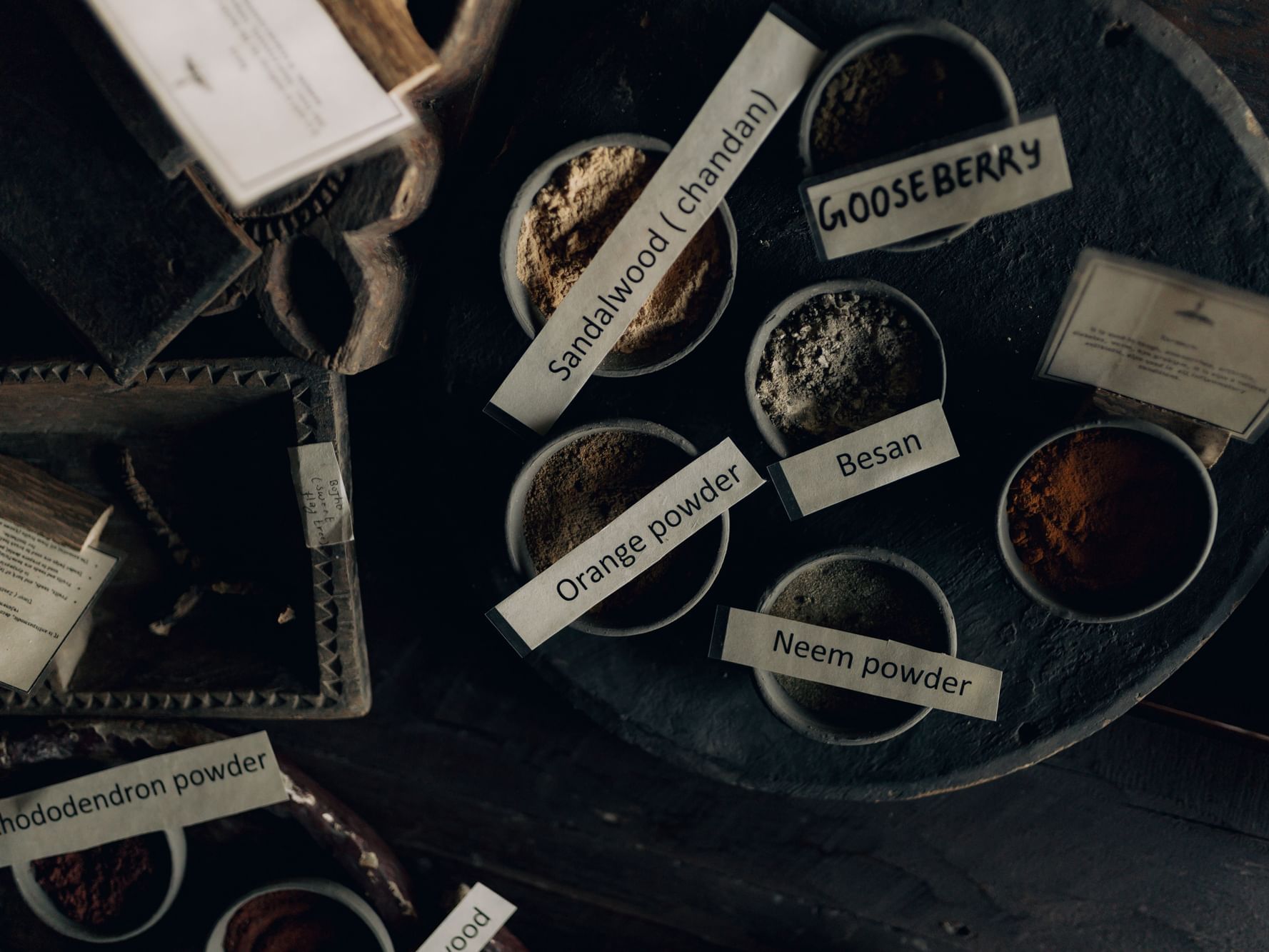 Close-up of herbs and medicine in Pancha Kosha Ayurvedic Therapies at Dwarika's Hotel Kathmandu