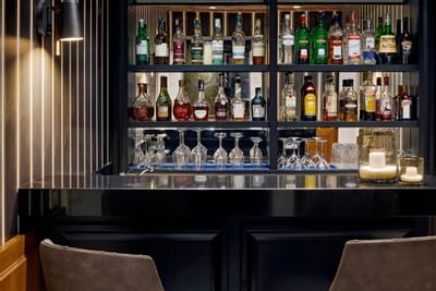 View of bottles on the shelf in the Mini Bar at Hotel Bisanzio