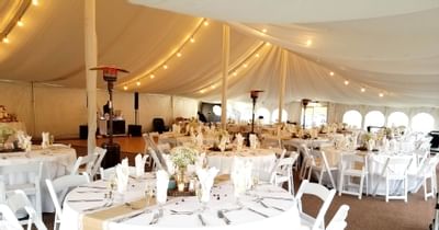 Wedding venue in white tent