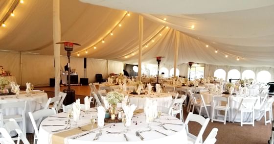 Wedding venue in white tent