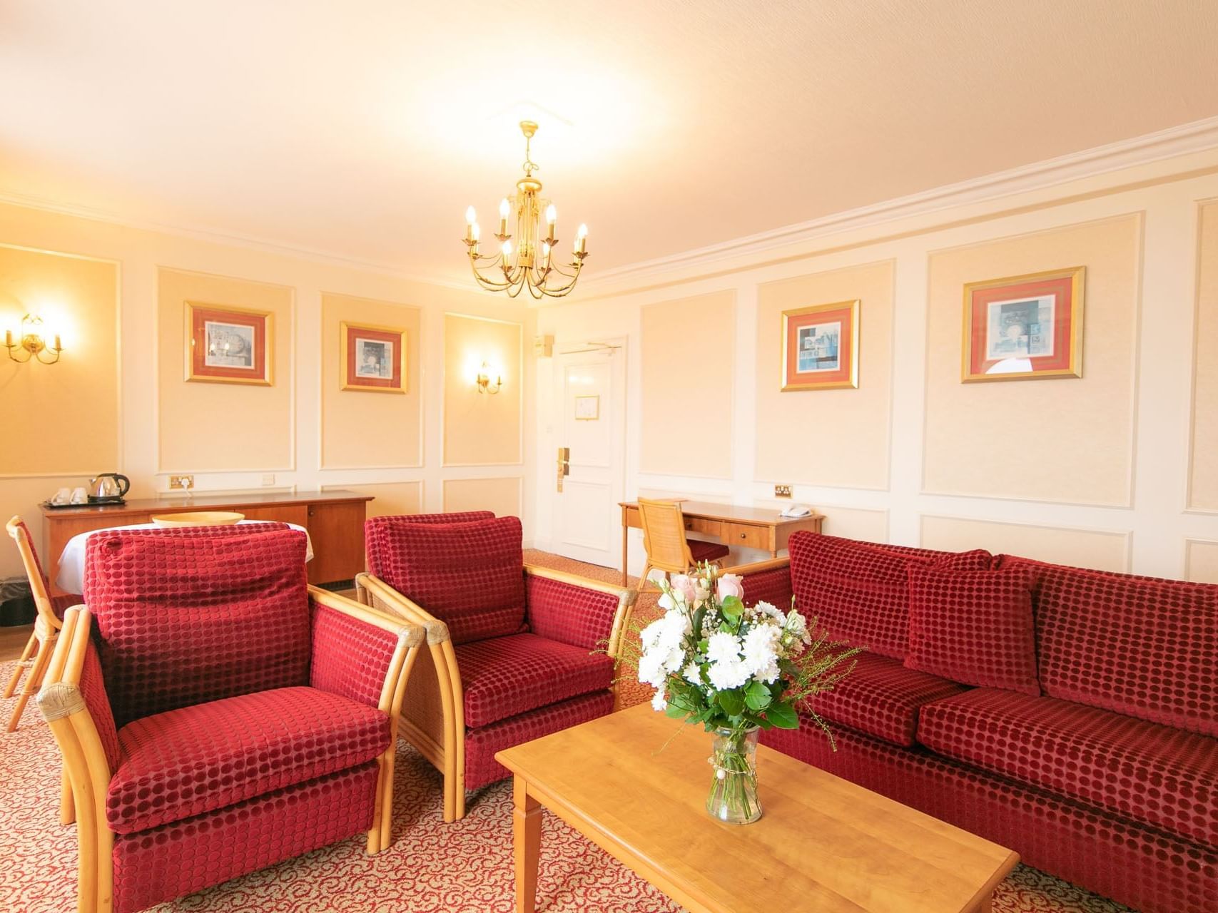 Seating area with chandelier at The Imperial Hotel Blackpool