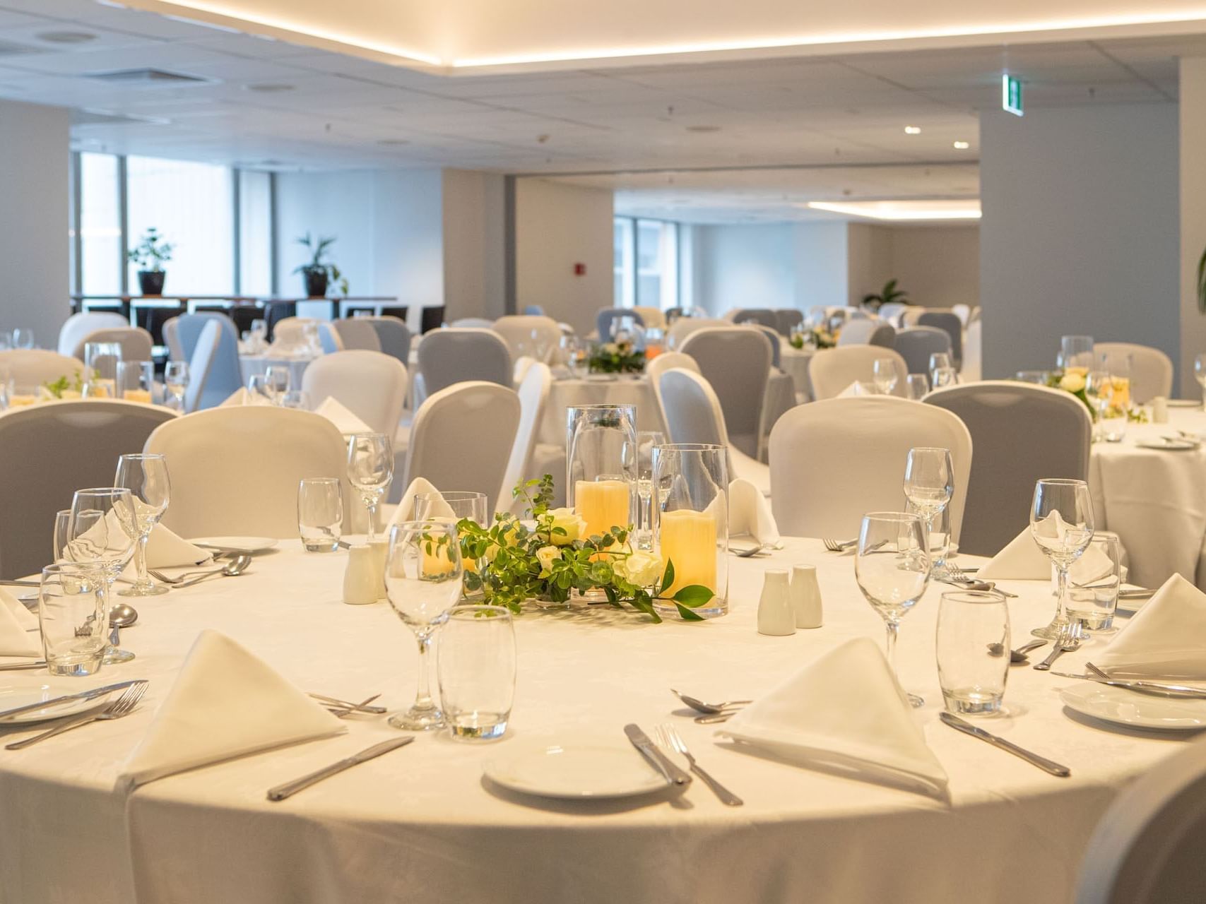 White themed banquet tables in Chancellor 3 at James Cook Grand Chancellor
