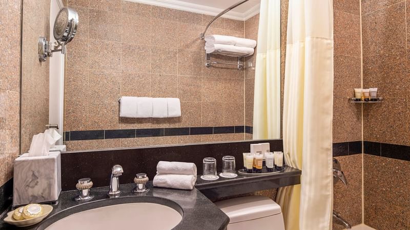 Bathroom lavatory by the vanity area in Room with Terrace at Warwick New York