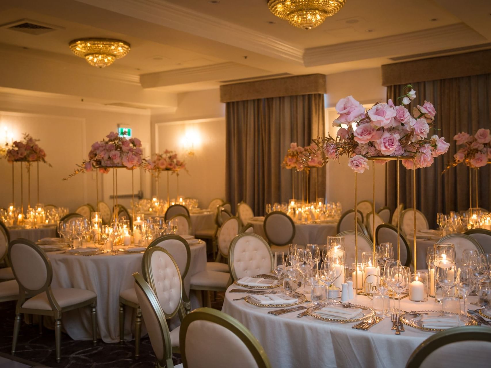 Floral Banquet set-up in Lotbiniere Hall at Chateau Vaudreuil