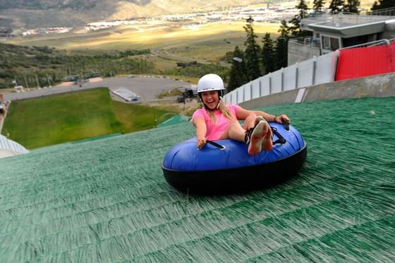 Extreme tubing in Utah Olympic Park near Stein Eriksen