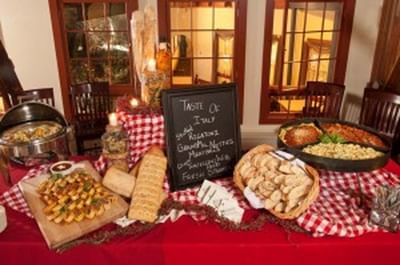 Table full of catered Italian food
