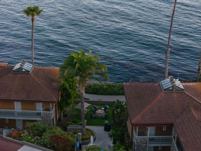 Aerial view of hotel and ocean