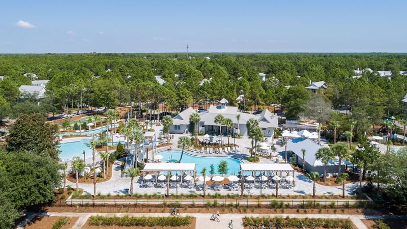 Aerial view of the outdoor pool at WaterColor Inn