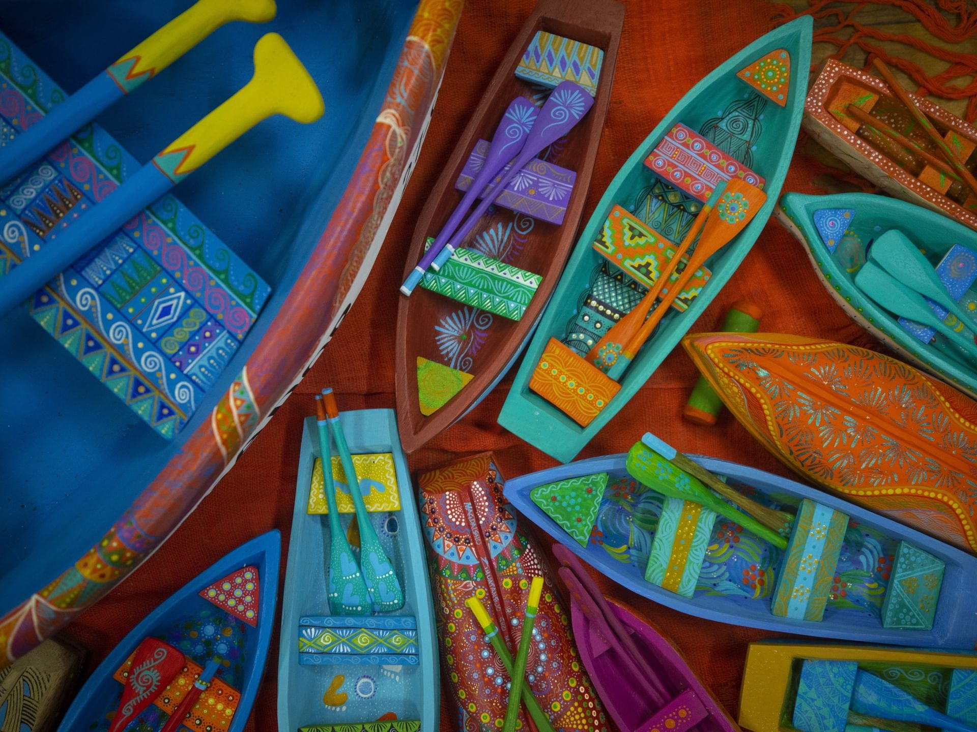 Hand crafted colorful kayaks near Cala de Mar Resort