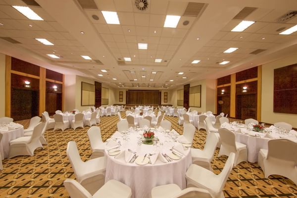 An arranged event hall at Kigali Serena Hotel