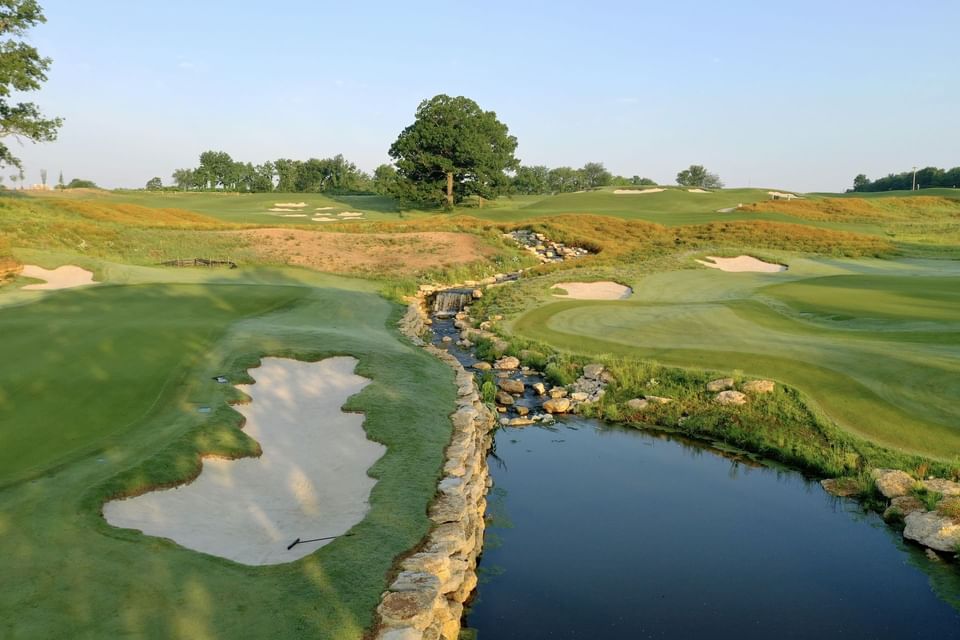 Landscape view of the Golf course & a stream at Shangri-La Monkey Island