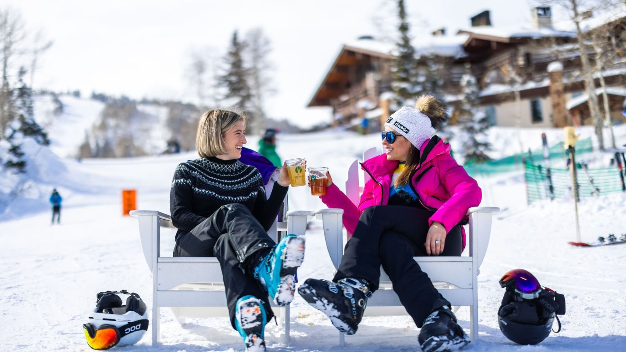 Deer Valley skiers having a beer