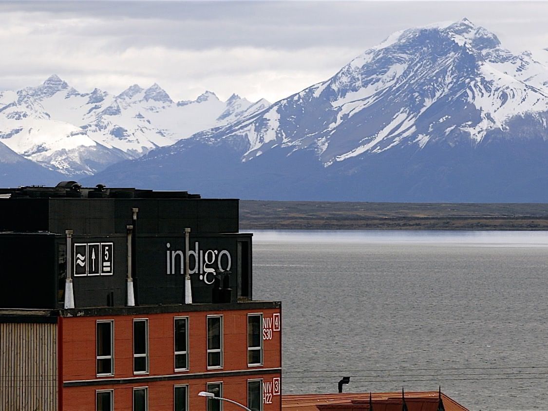 Aerial view of the exterior of the NOI Indigo Patagonia hotel