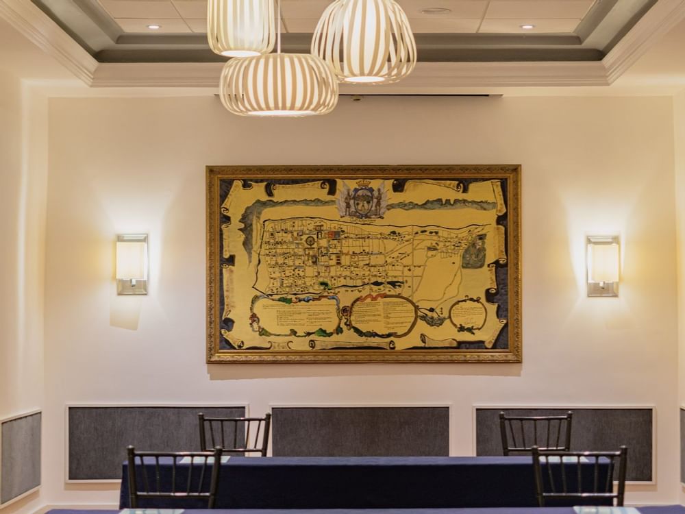 Old map hanging on a wall in Monterrey Room A at Gamma Hotels