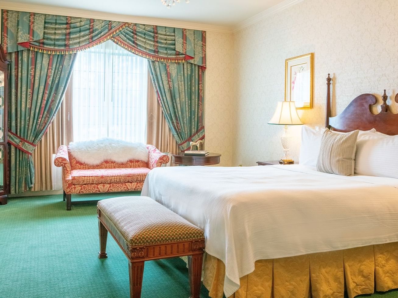 Luxe Suite ADA - King Bed, ADA Desk, China Hutch, Bright Window, Sofa with fur throw