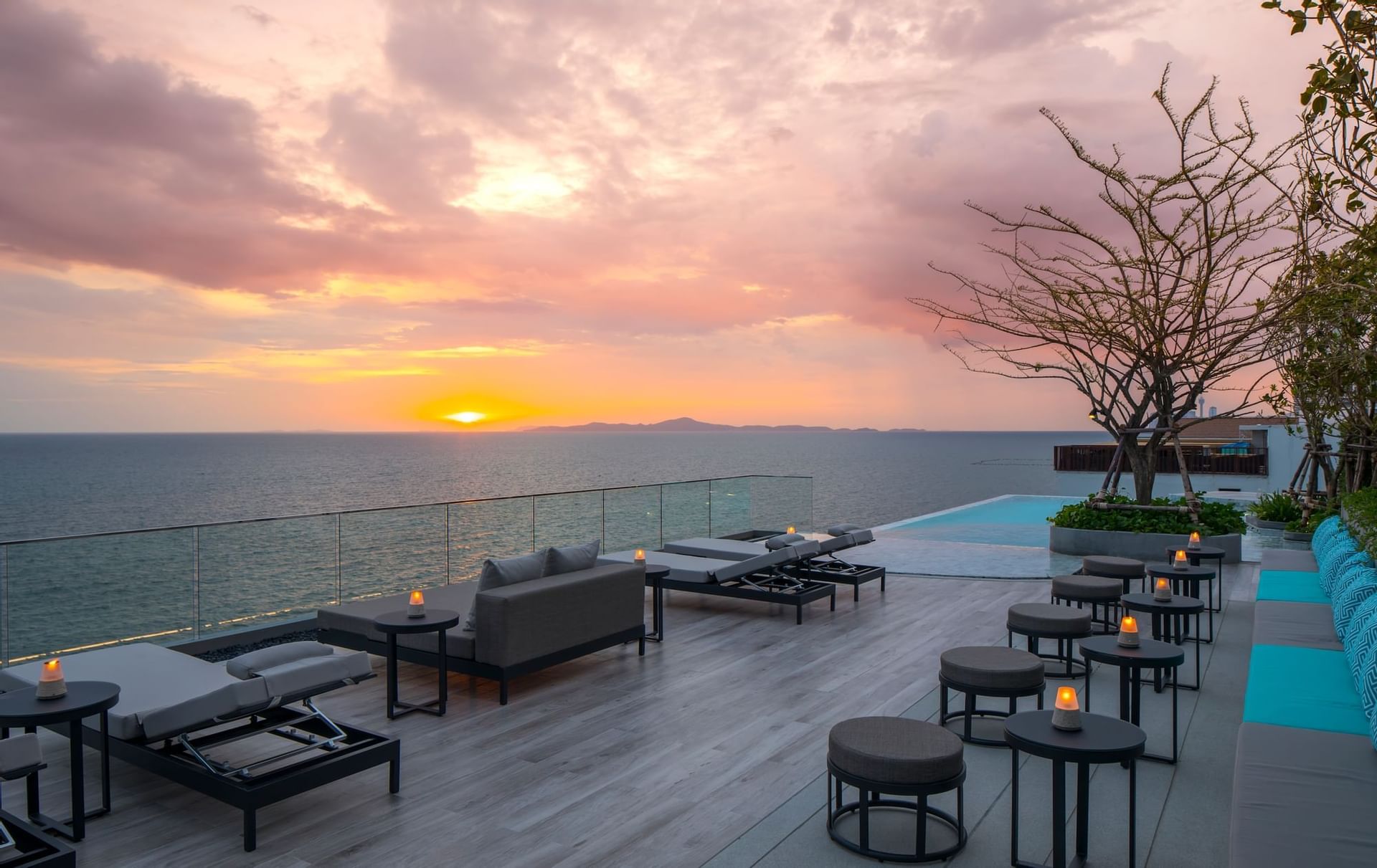 Rooftop bar with sea view and view of sunset at U Hotels