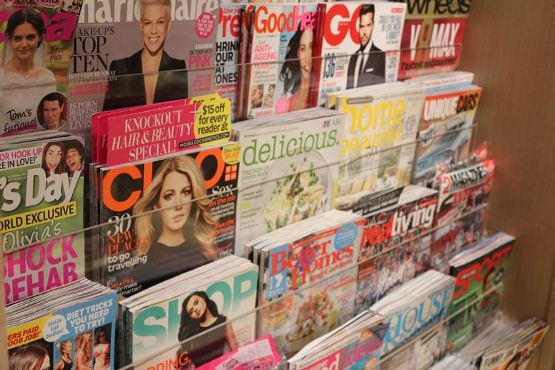 A Magazine show case in a store near Crown Hotel Perth
