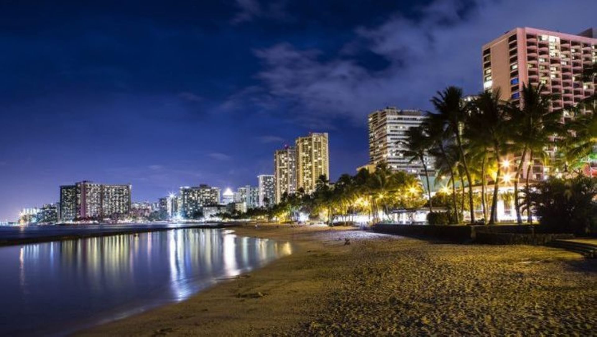 Landscape view of the beach at night near Stay Hotel Waikiki