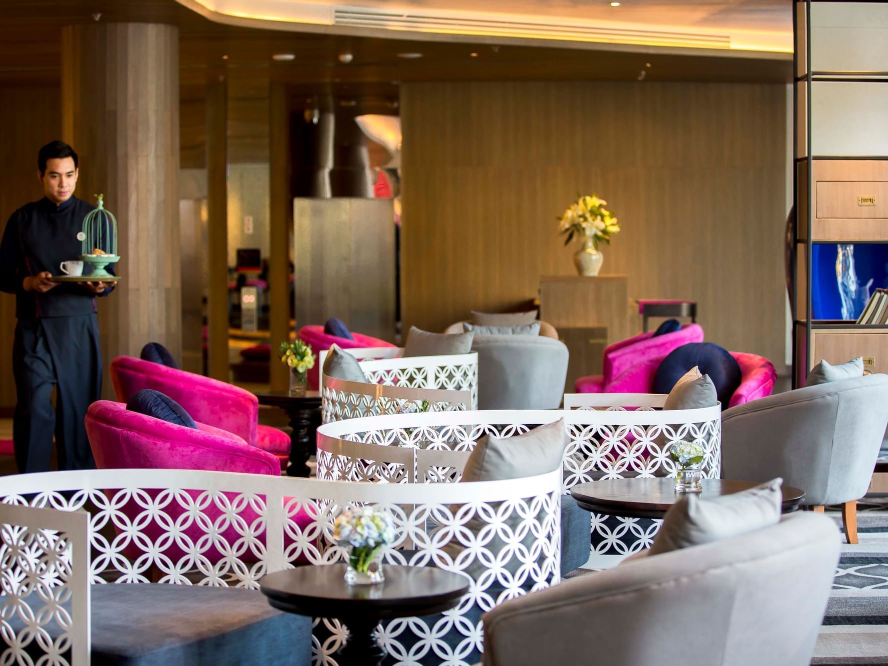 Elegant dining chairs in The Lounge at U Hotels