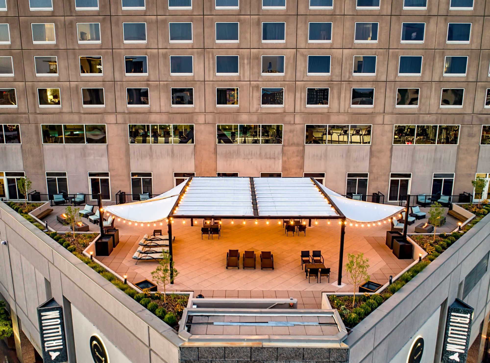 High angle view of wedding setup on a Terrace at Grove Hotel