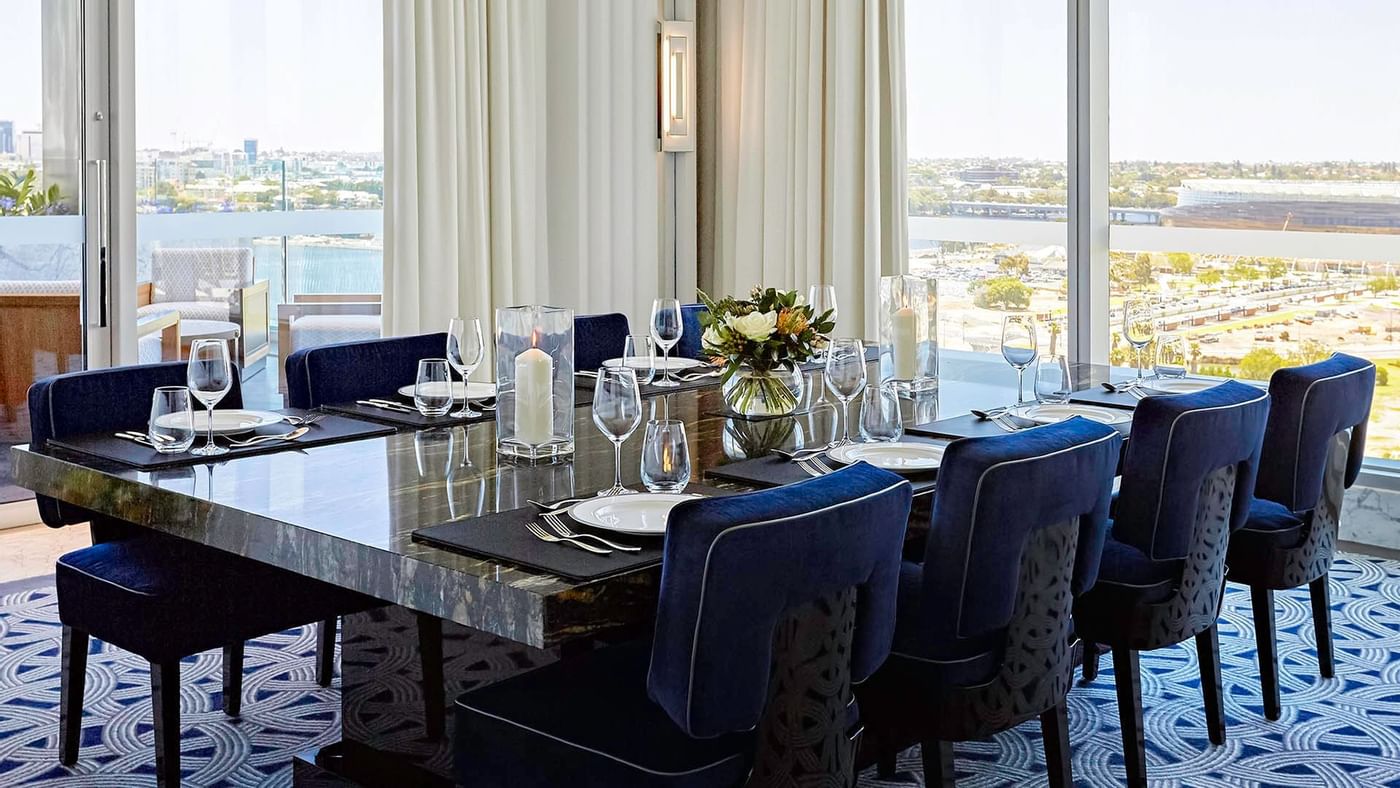 A table setup in dining room at Crown Hotels
