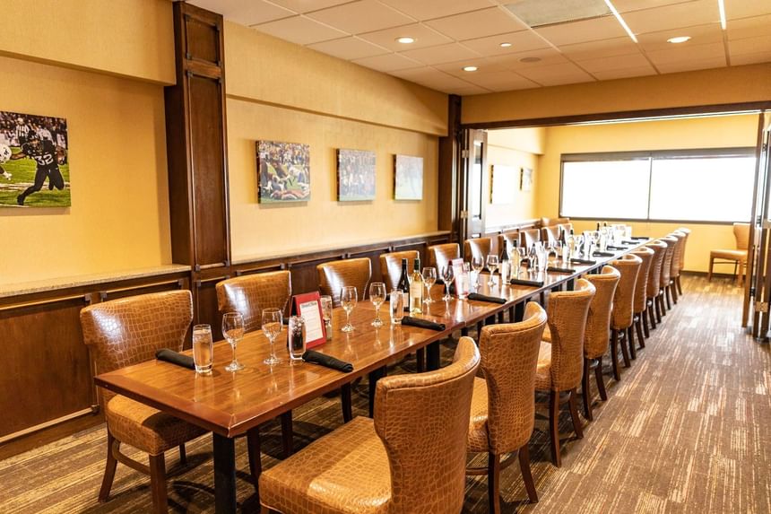 Long dining table set-up at The IowaStater Restaurant