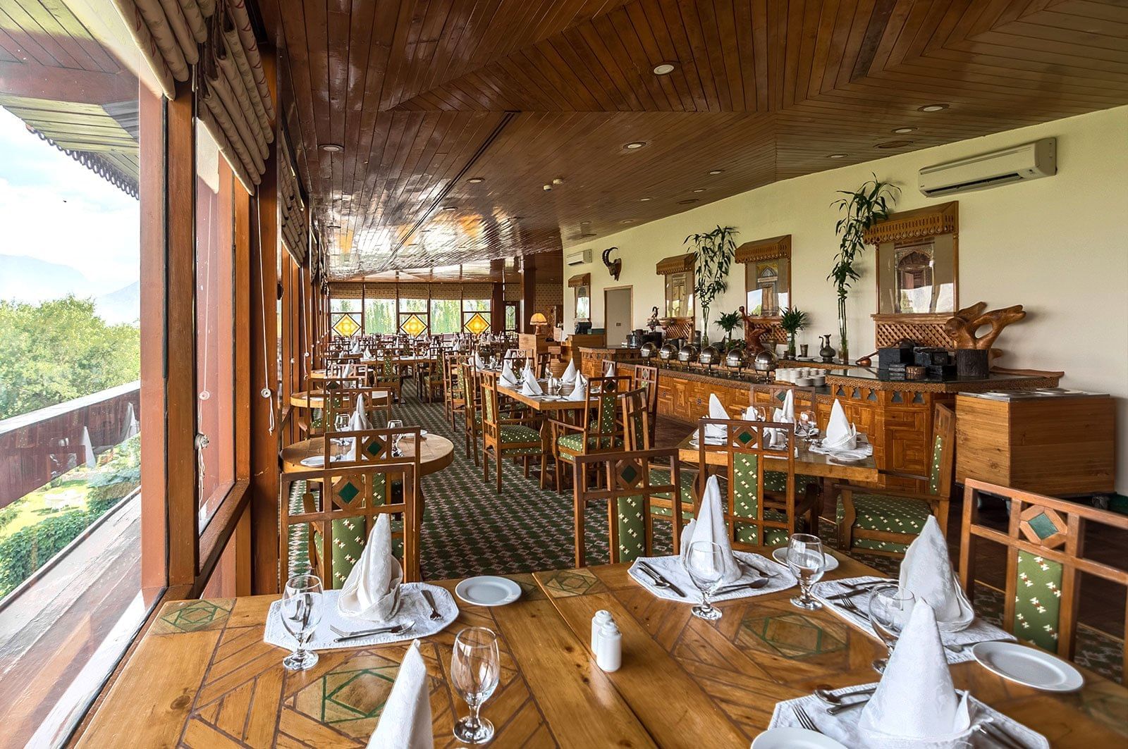 The Dining tables in Dumani Restaurant at Gilgit Serena Hotel